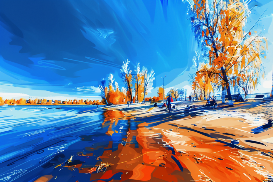lake michigan beaches painting, ai generated, beach