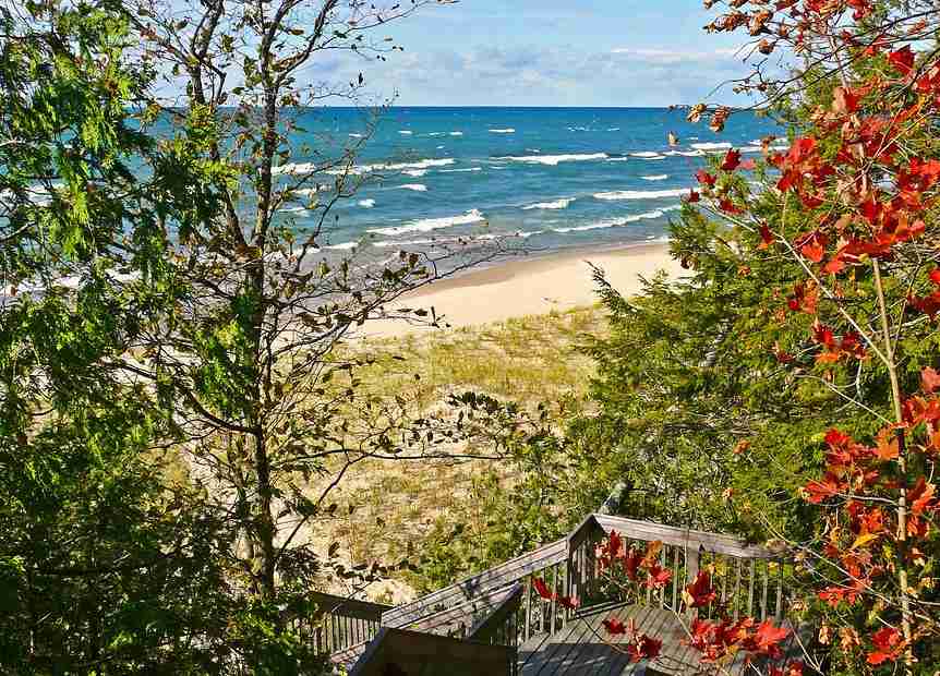 Grand Traverse County, Michigan, beach, fall colors