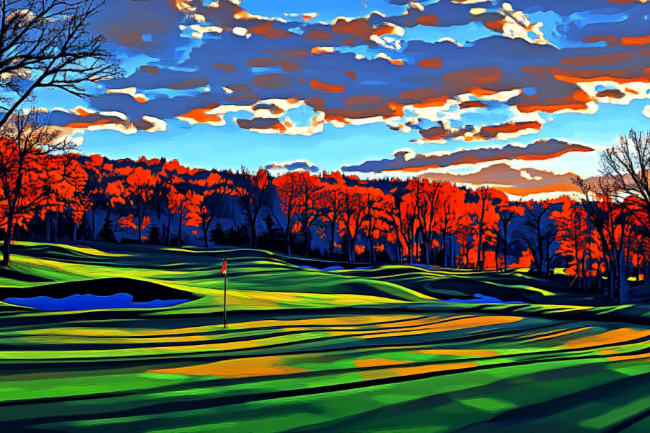 michigan state golf course painting, upper peninsula golf, ai generated