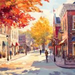 ai generated fall scene of a small midwestern town staylakemichigan